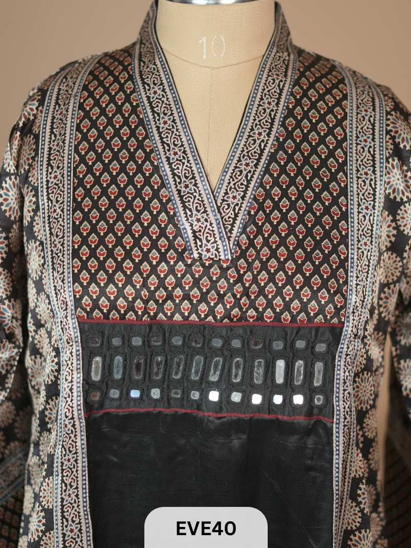 MASHRU SILK AJRAKH HAND MIRROR WORK
