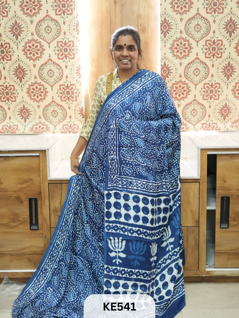 AJRAKH MODAL INDIGO SAREE - SPECIAL DEAL