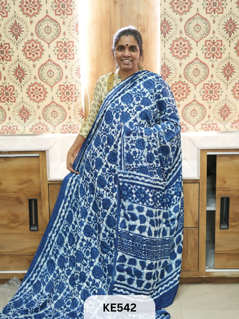 AJRAKH MODAL INDIGO SAREE - SPECIAL DEAL