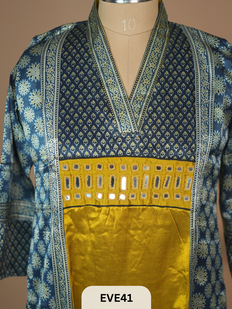 MASHRU SILK AJRAKH HAND MIRROR WORK