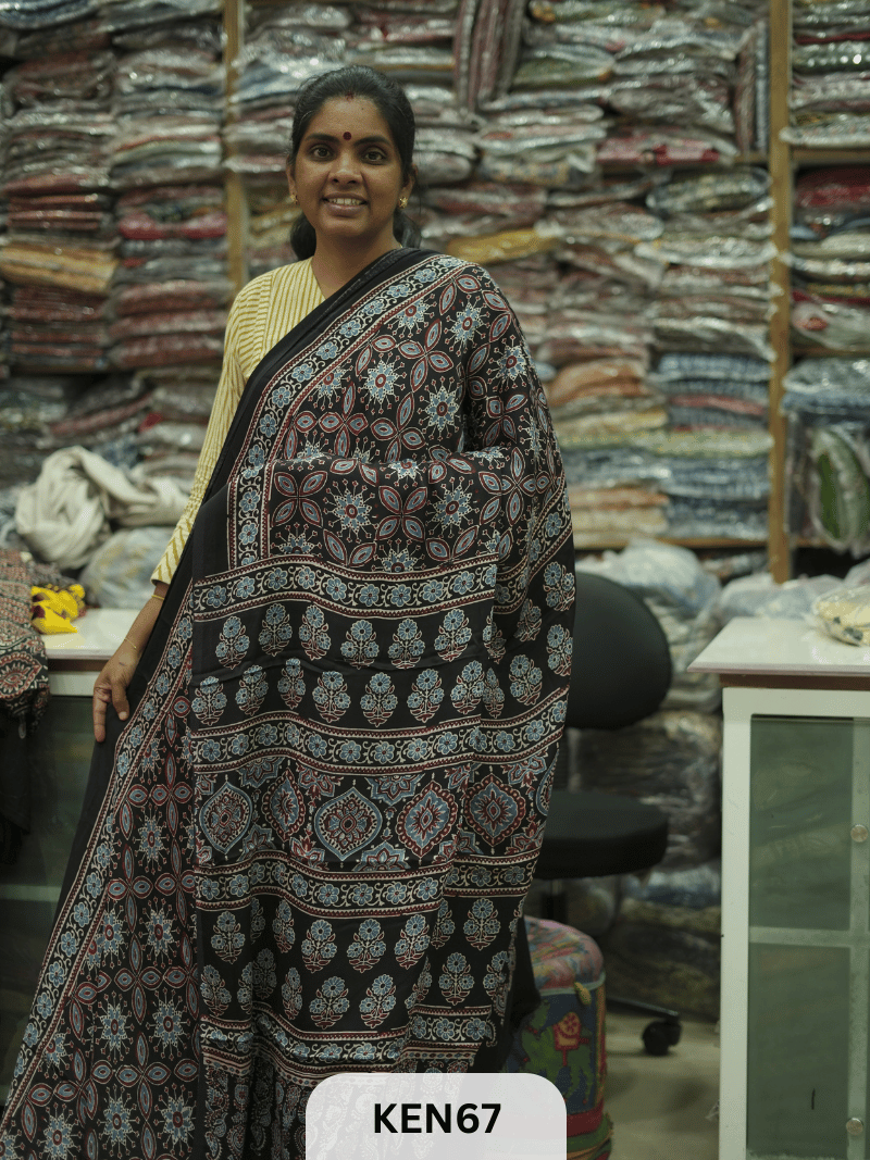 MODAL NATURAL AJRAKH HANDBLOCK SAREE