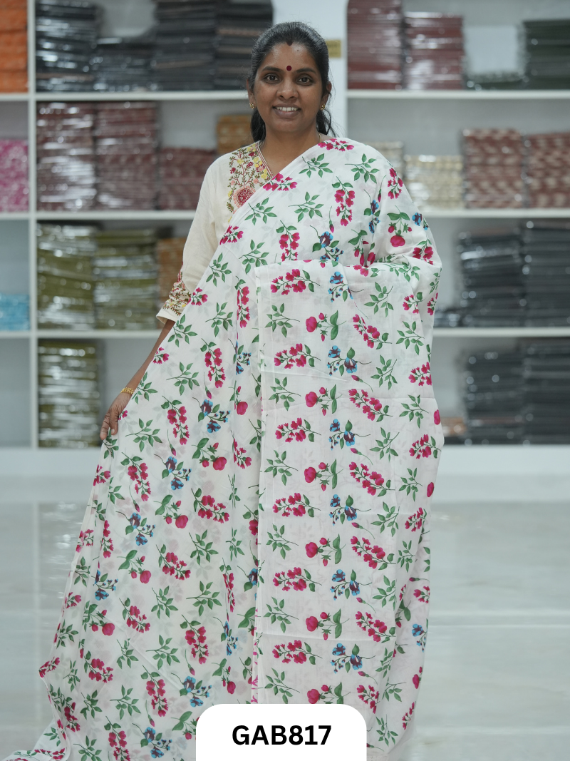 Bagru Block Print Cotton Mulmul Sarees With Running Blouse