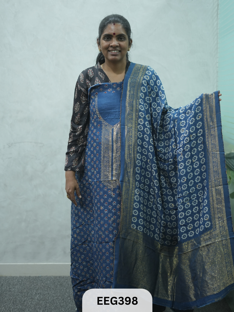 AJRAKH DOLA SILK 2 PCS-UNSTITCHED ( TOP 3.5MTR AND DUPPATA 2.25MTR ) - IMMEDIEATE DISPATCH