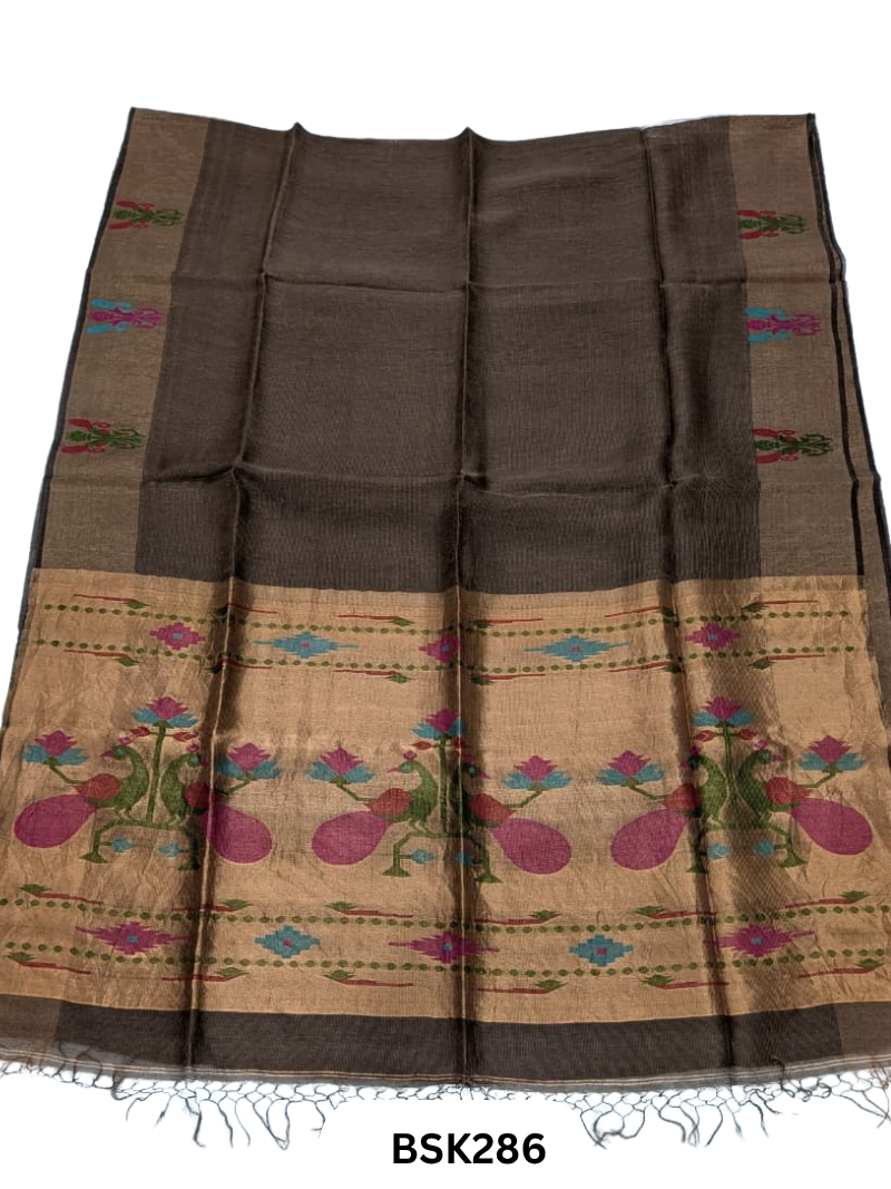 Handloom Pure Linen Silk Jamdhani Weave Saree