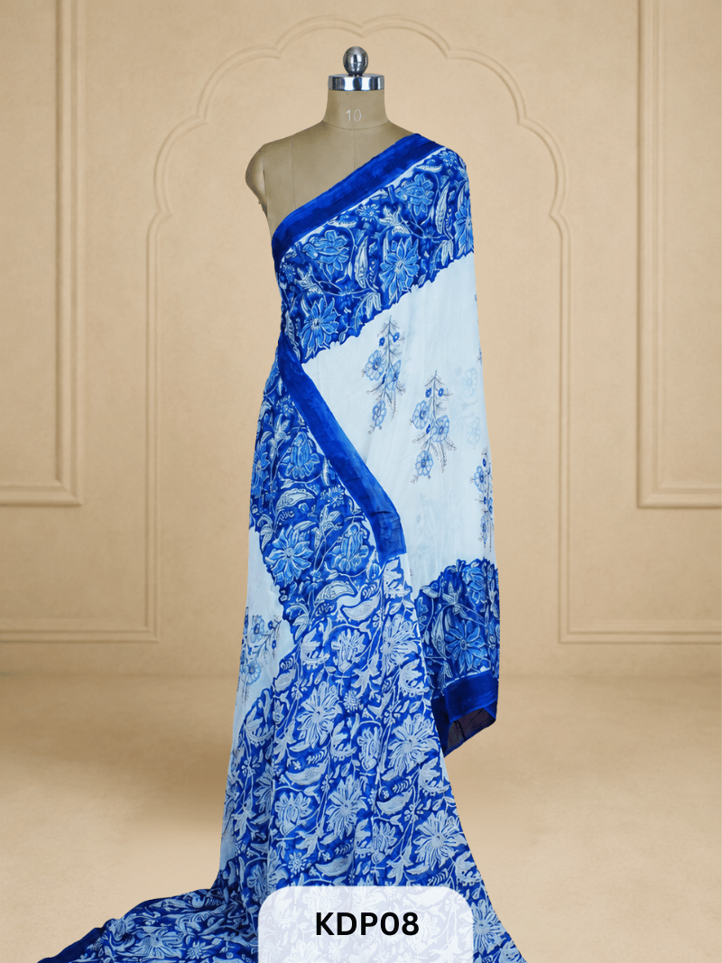 DOUBLE DIAMOND CHIFFON HANDBLOCK PRINT SAREE