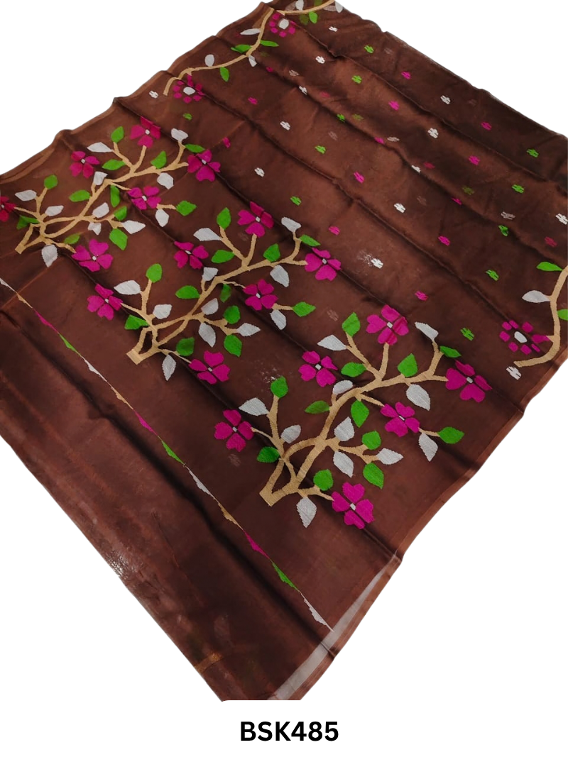 Handloom Pure Muslin Jamdhani Needle Work Weave Saree