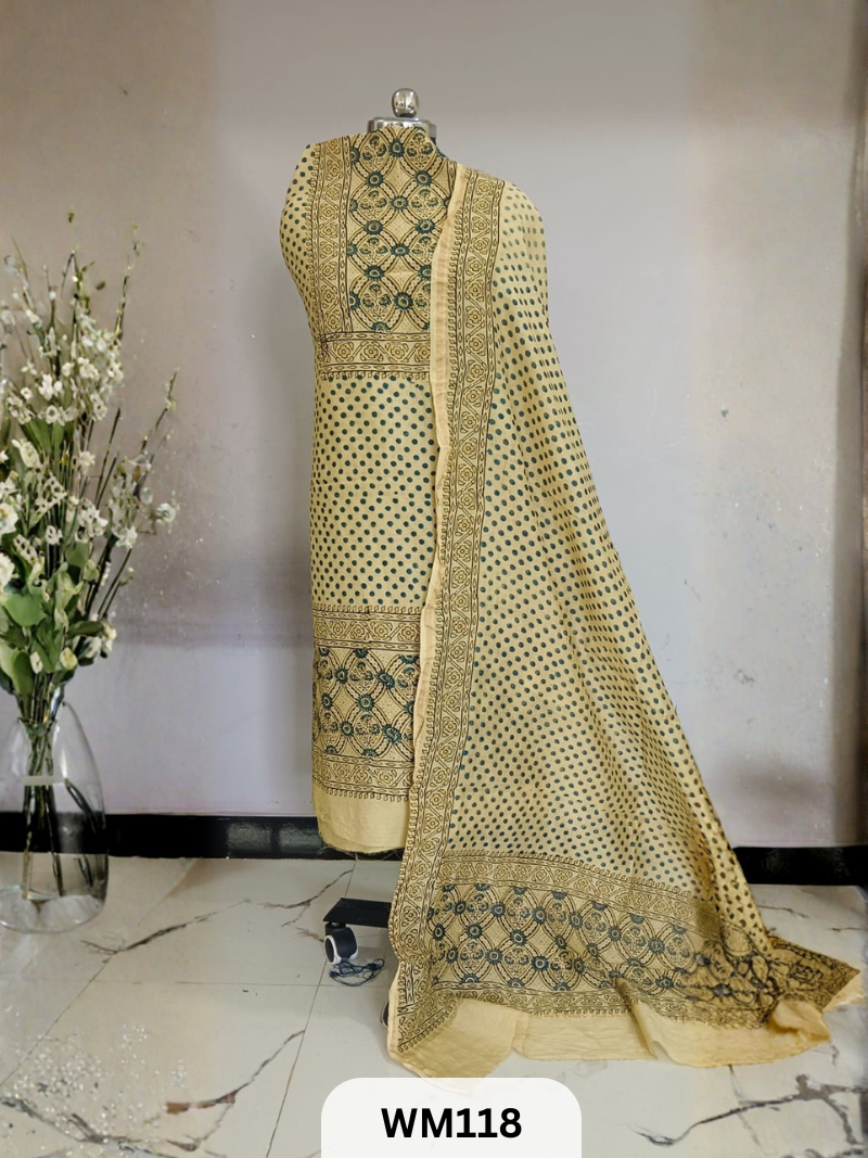 CHANDERI HAND BLOCK PRINT 2 PIECE SUITS EACH 2.5 MTR TOP AND DUPTTA
