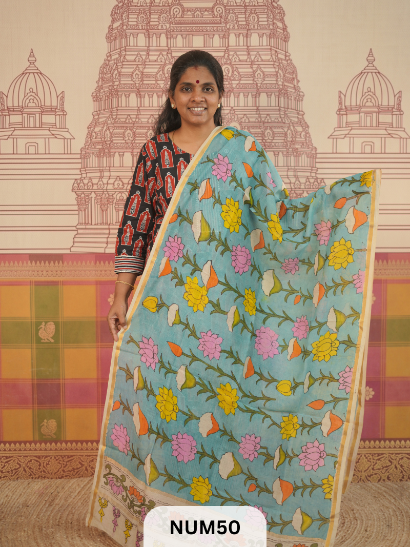 PURE CHANDERI WITH PENKALAMKARI DUPPATA