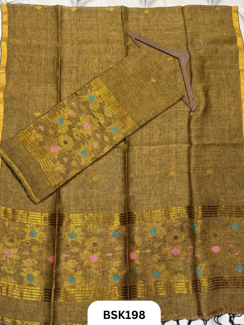 Premium Pure Handloom Linen Silk Salwar Floral Design Top 2.7 mtr | Duppata 2.5 mtr