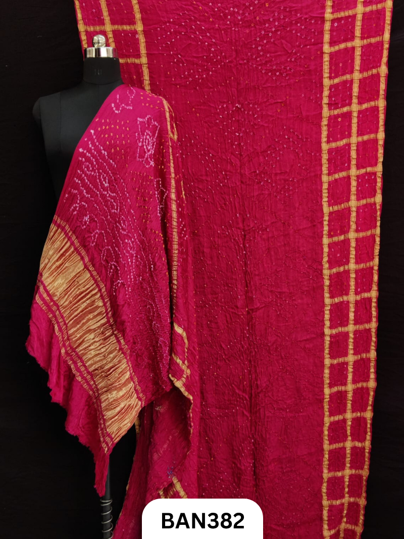 Modal Tissue Pallu Checks Border Choras Dani Bandhej Saree