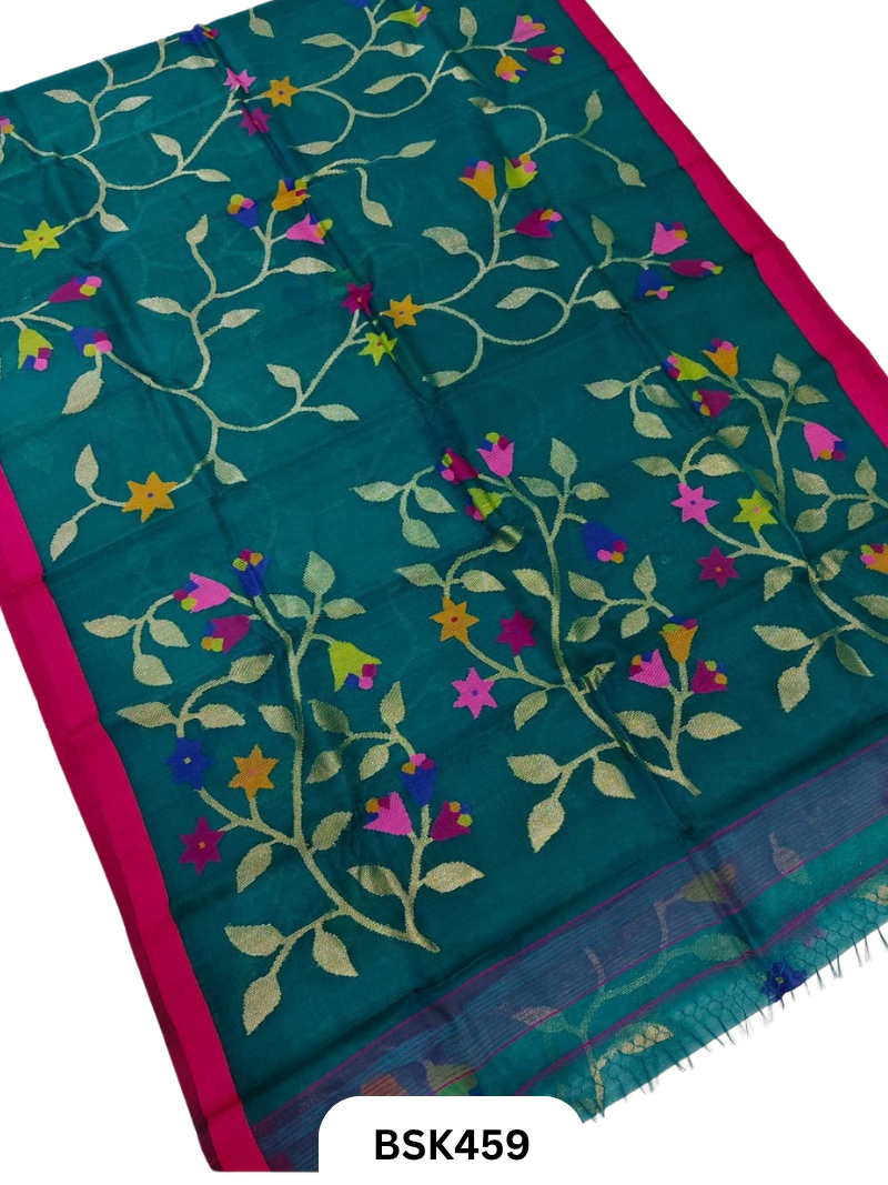 Handloom Pure Muslin Jamdhani Needle Work Weave Saree