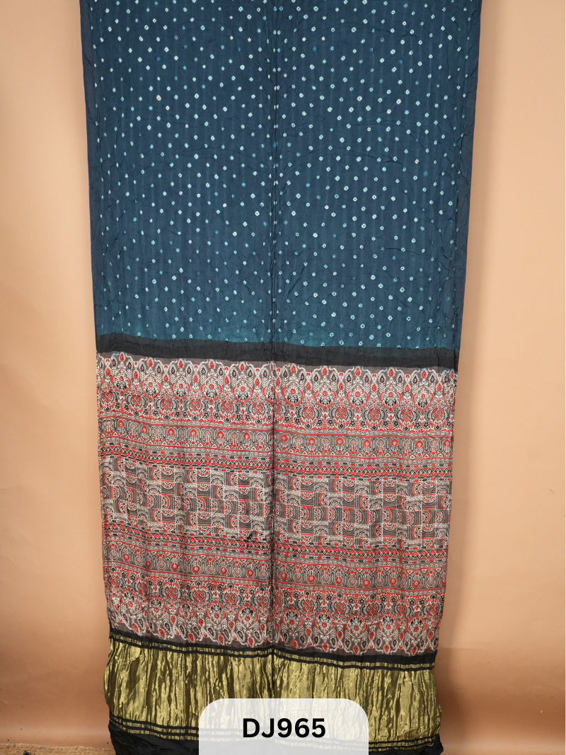 BANDHANI + AJRAKH SAREE WITH LAGDI PATTA