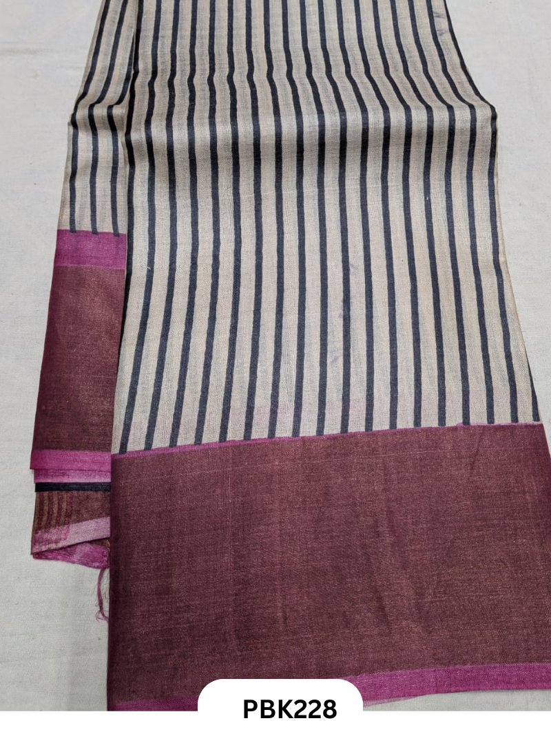 Premium Pure Tussar Silk Handblock Print Saree – Kolkata Special