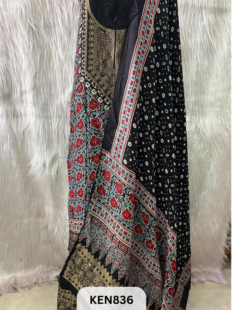 DOLA SILK NATURAL DYE HANDBLOCK PRINT 2PC -UNSTICHED SUIT(3.30MTRTOP 2.20MTR DUPPATA
