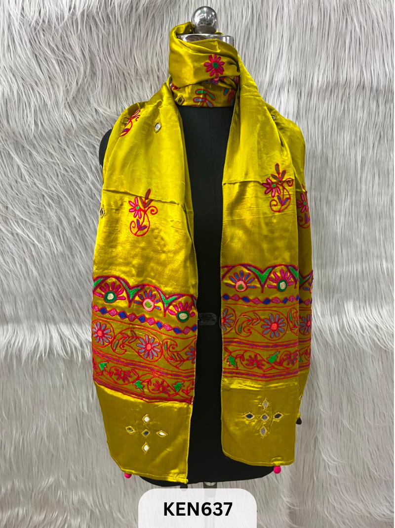 MUSHRU HAND AARI WORK WITH MIRROR WORK STOLE