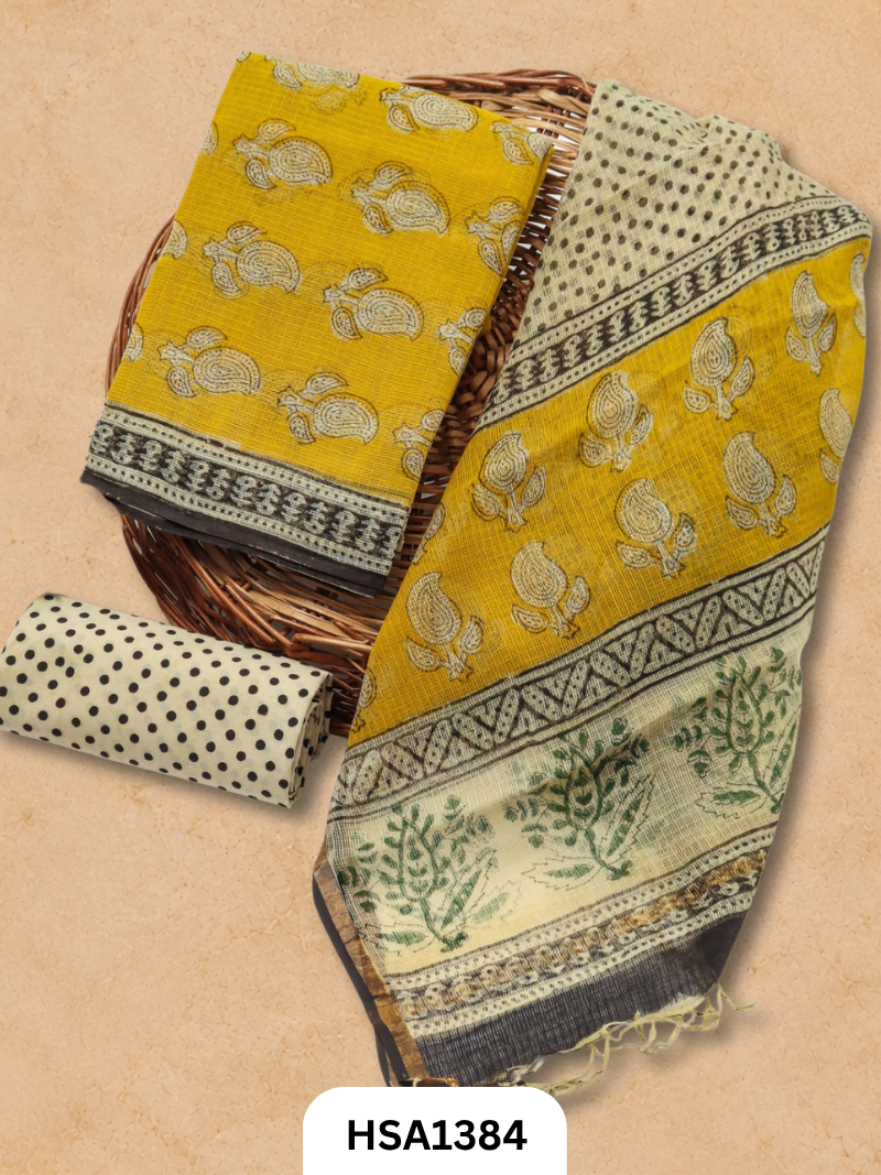 Hand block printed kota doriya suit top &duppta 2.5 meter