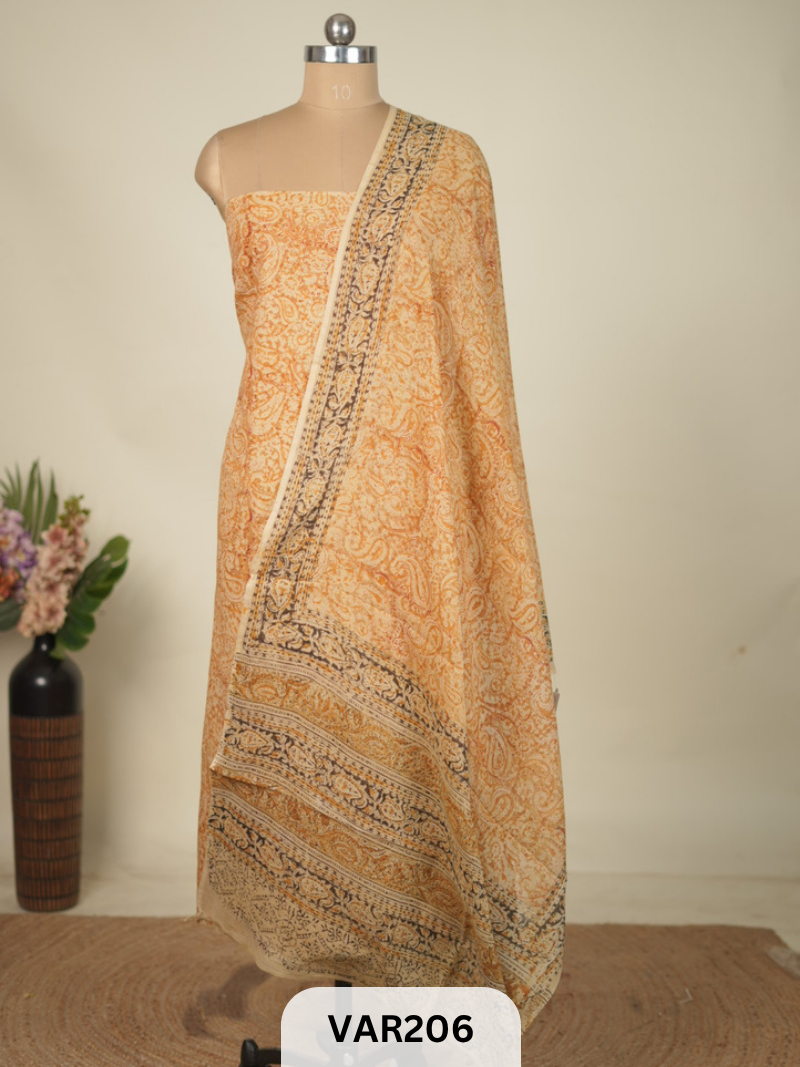 PURE HANDBLOCK KALAMKARI COTTON-2 PCS-TOP & DUPPATA