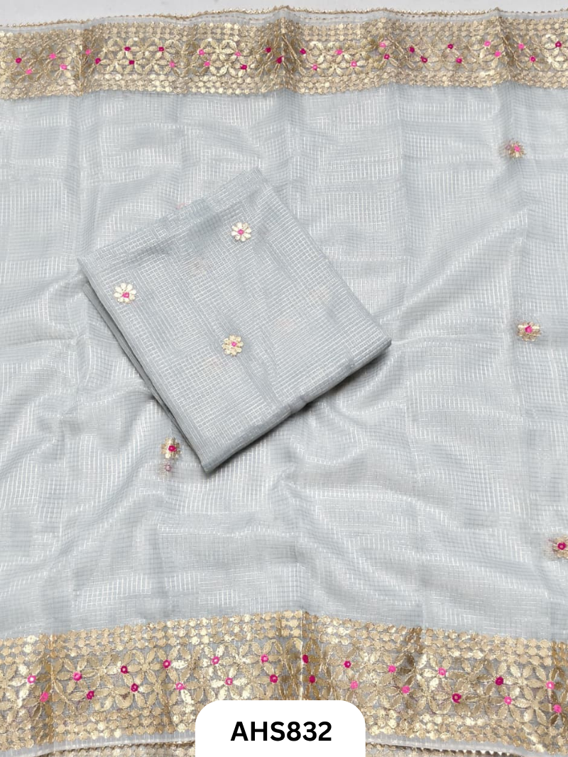 Kota Doria Check Gotta Patti Work Dress Material - Top and Duptta 2.5mt
