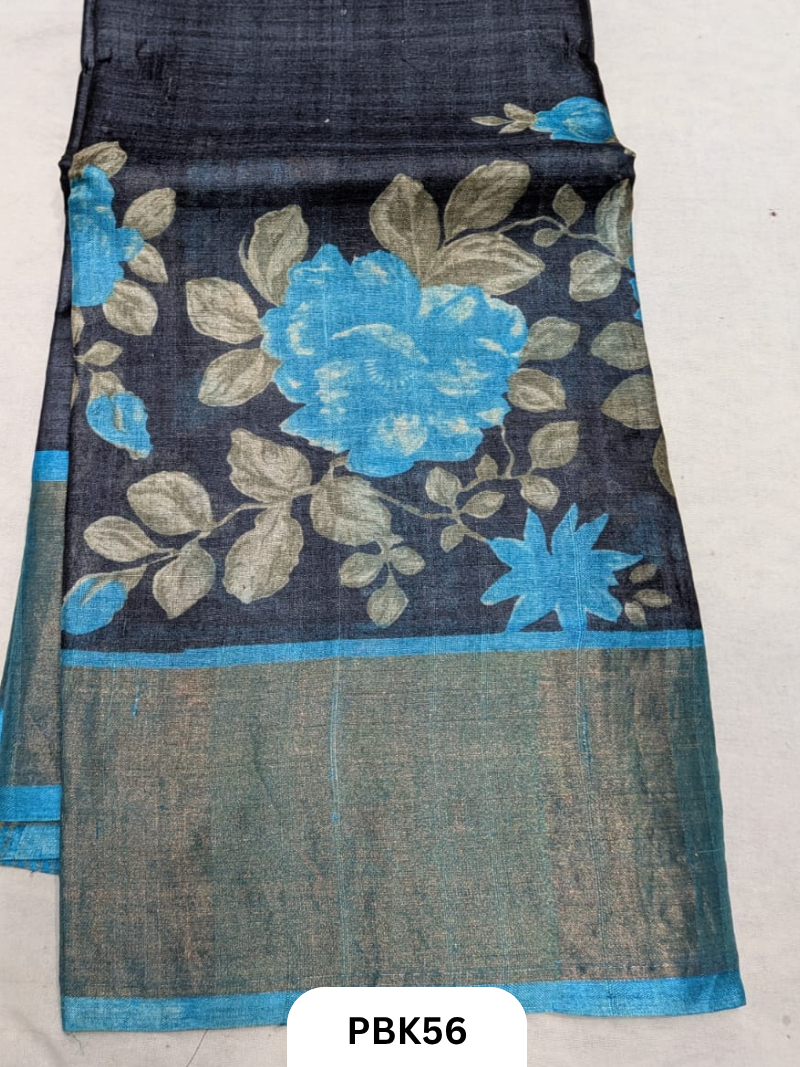 Premium Pure Tussar Silk Handblock Print Saree – Kolkata Special