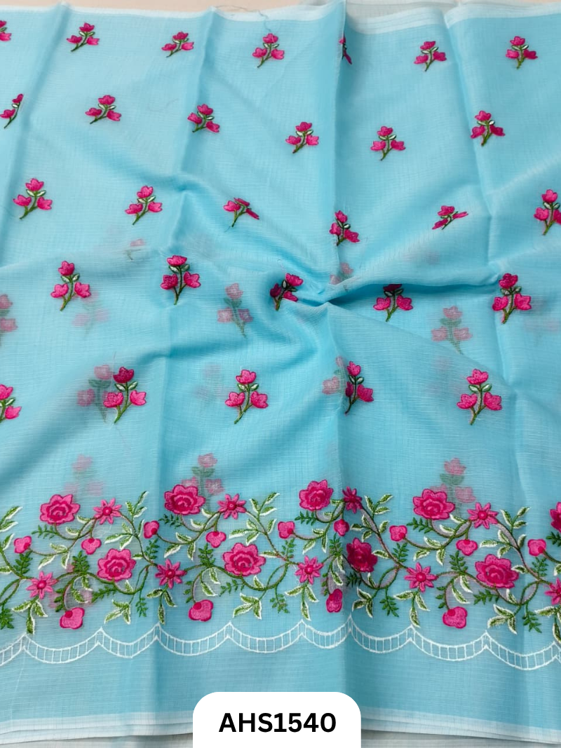 Kota Cotton Embroidery Work Saree With Blouse
