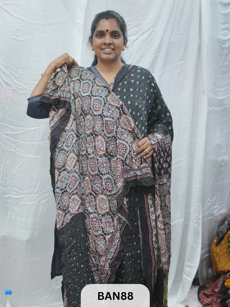 BANDHANI WITH AJRAKH SEMI GAJI SAREE