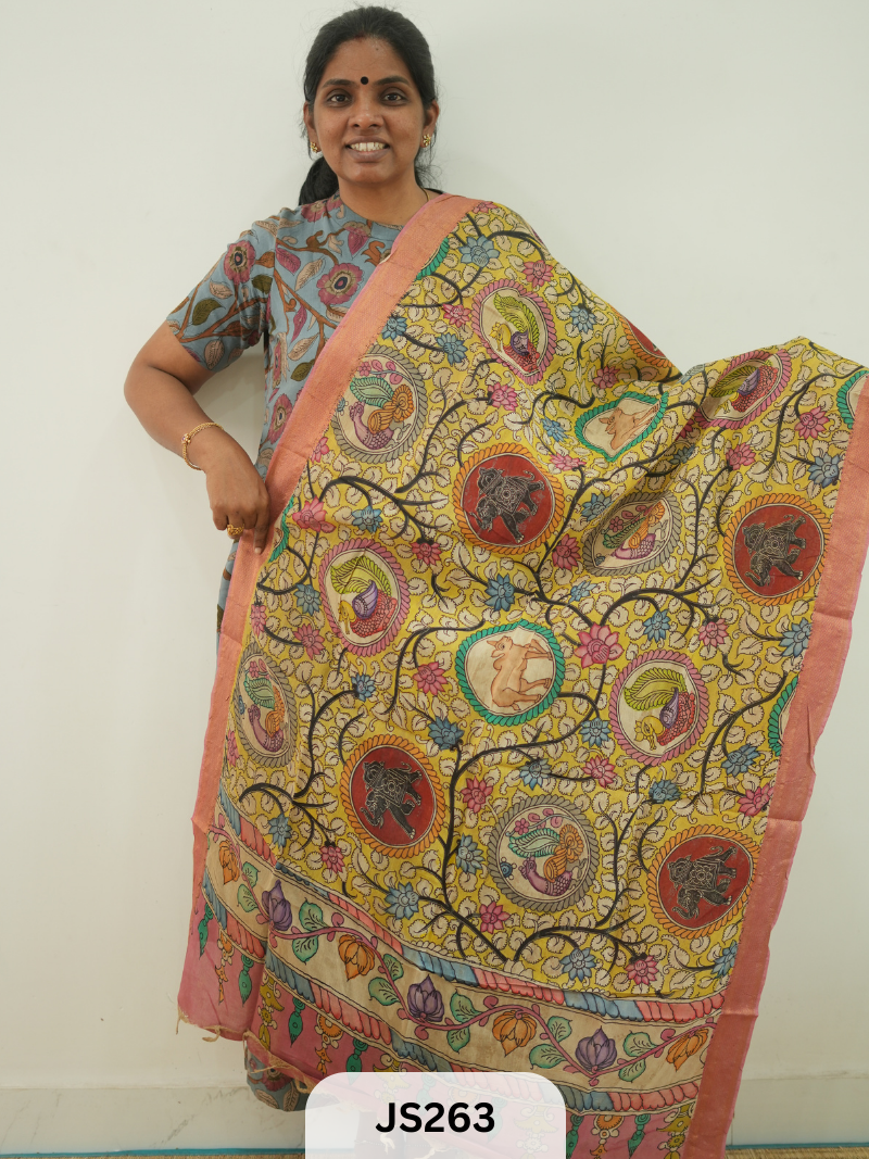 PEN KALAMKARI CHENNURI SILK DUPATTA