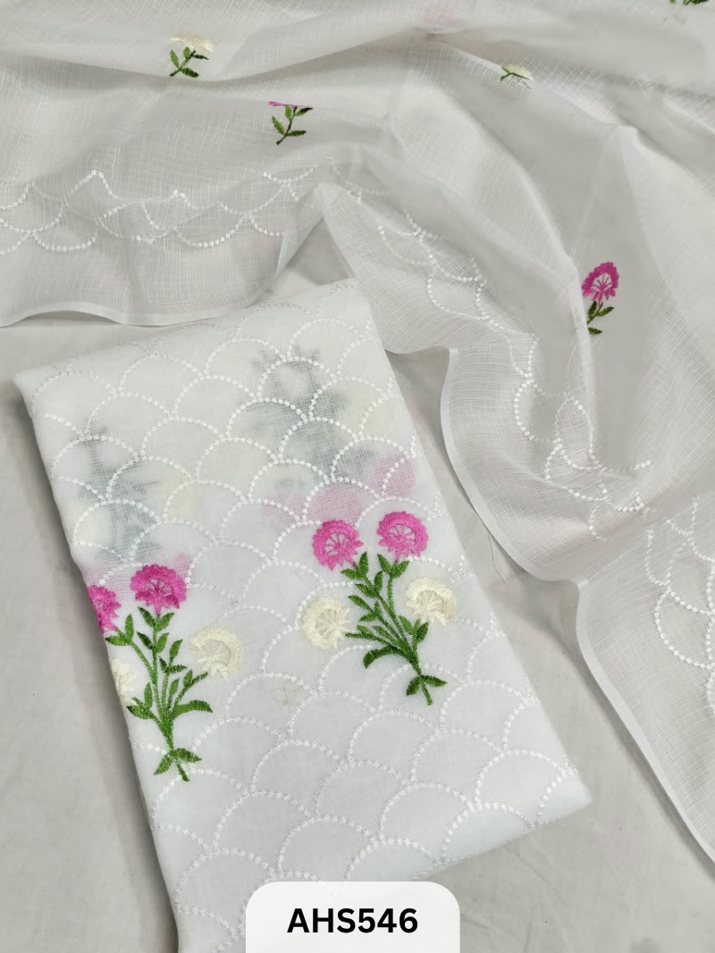 Premium Kota Doria Embroidery Work - Top And Duppatta