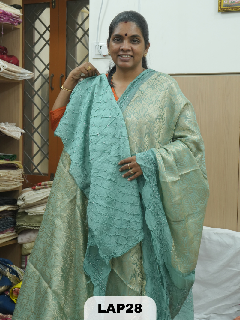 BANARAS KORA BROCADE DUPION BHANDHEJ SAREE