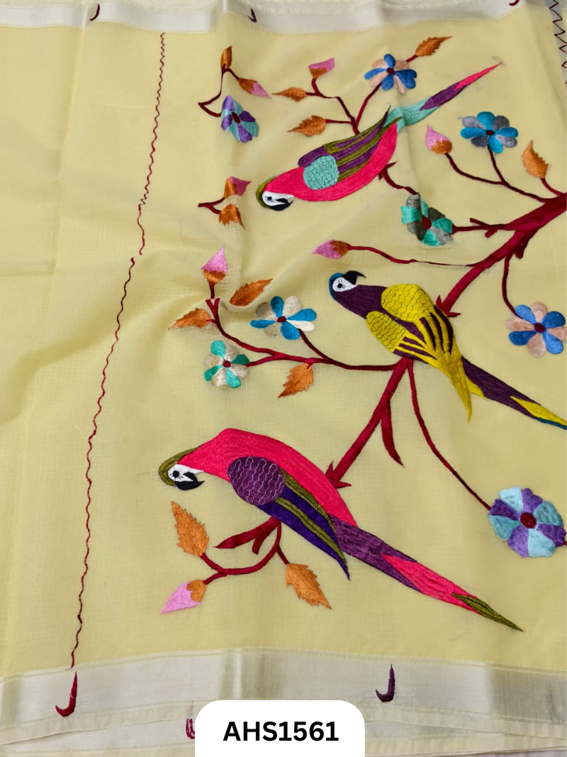 Kota Cotton Embroidery Work Saree Pallu Heavy Work