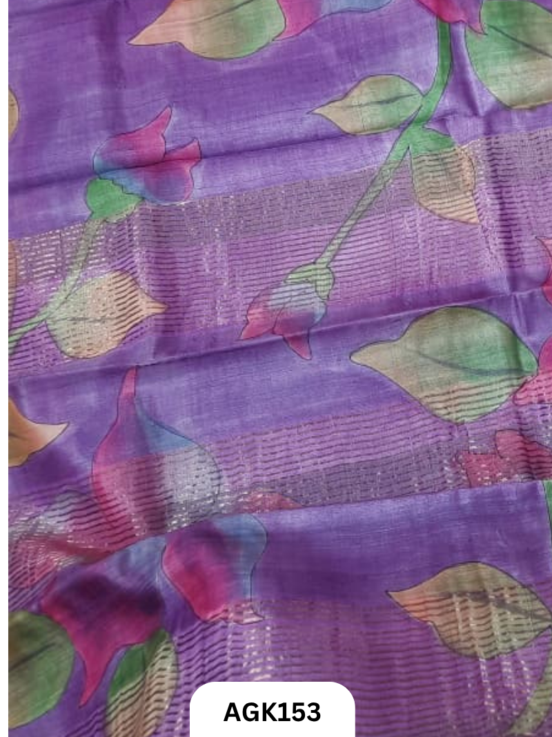 Premium Zari Border Tussar Hand-Painted Saree – Silk Mark Certified