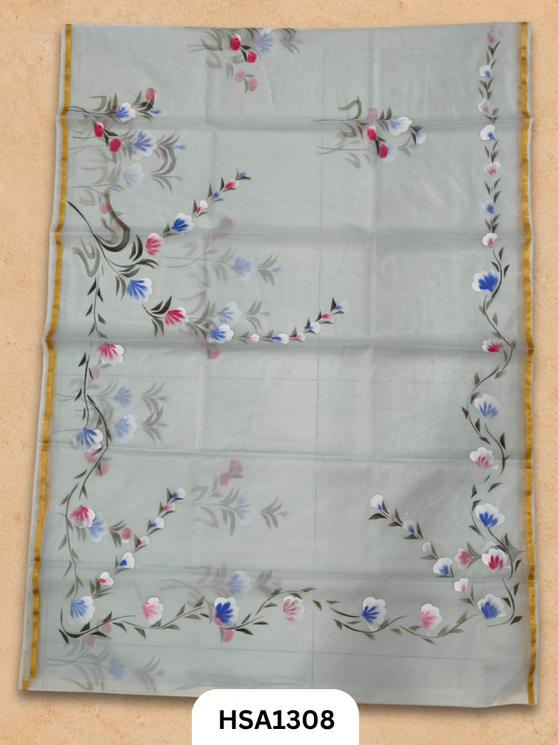 Hand painted Organza Saree with blouse