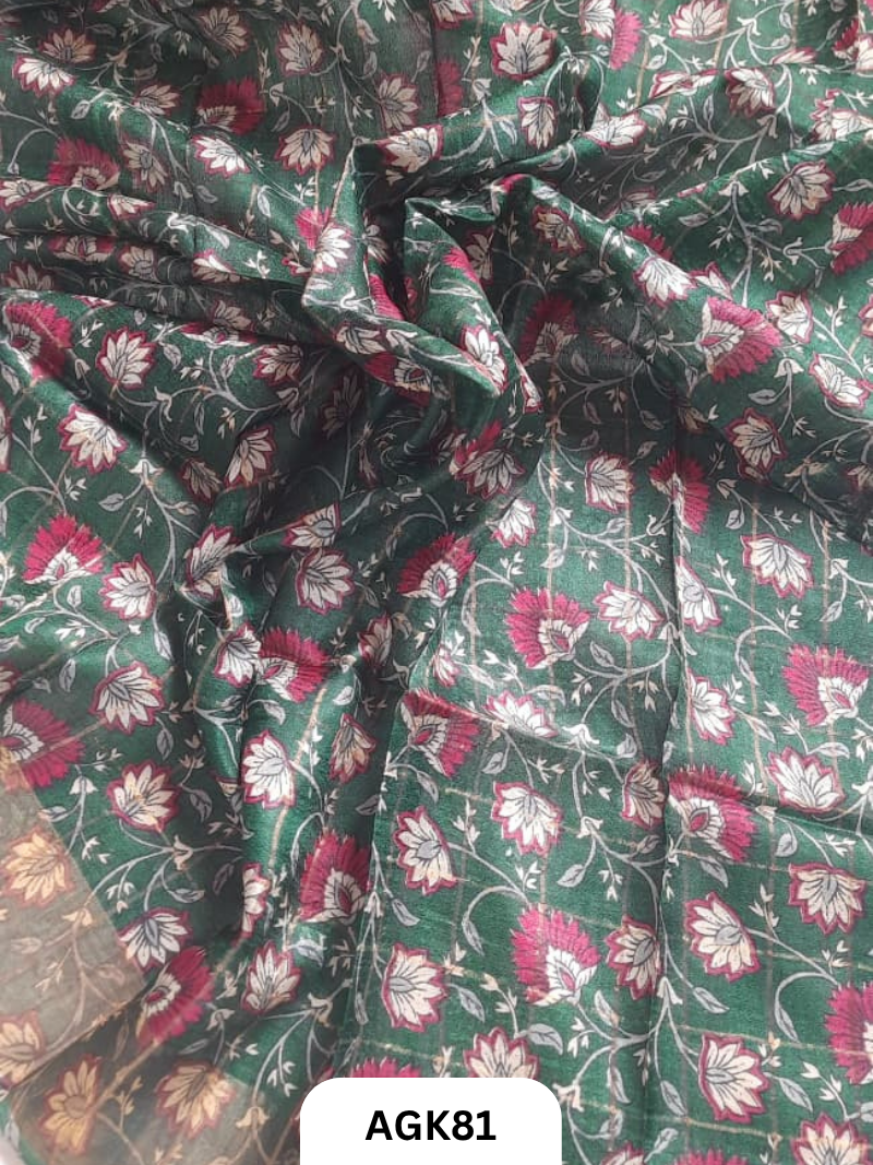 Premium Check Tussar Blouse Piece with Kalamkari Print – 80 CM