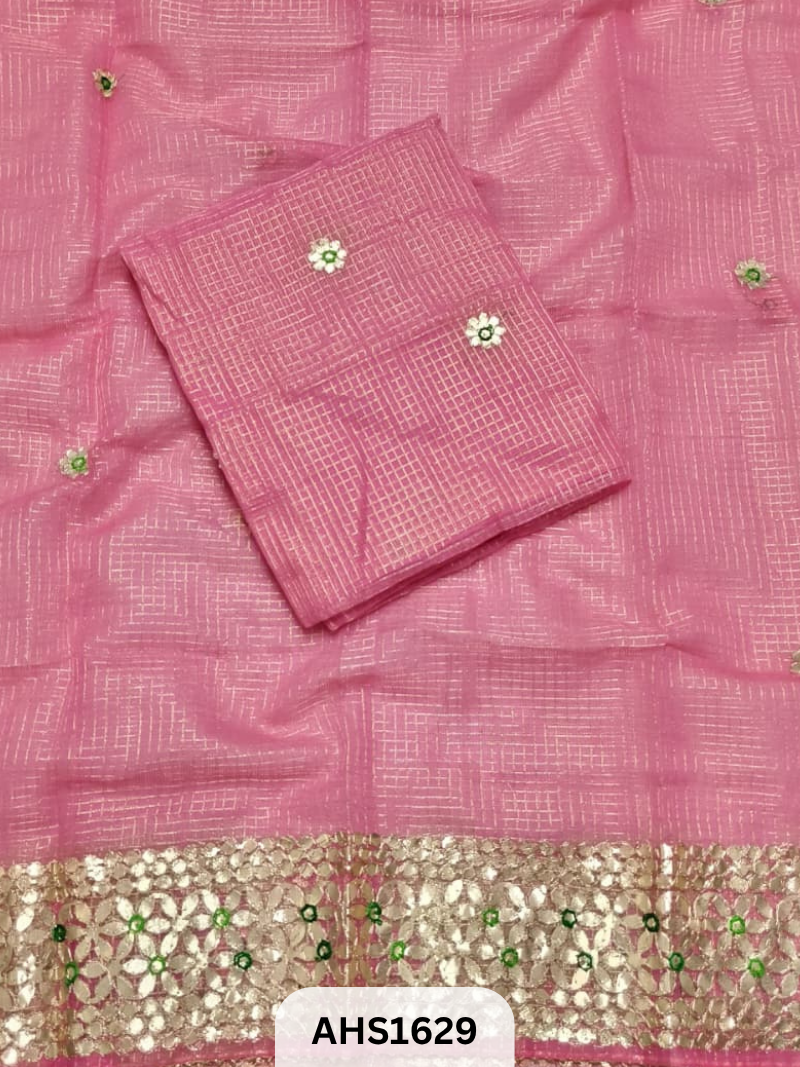 Kota Doria Check Gotta Patti Work Dress Material - Top and Duptta 2.5mt