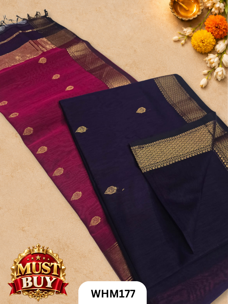 Pure Maheshwari Handloom Contrast Butta Saree