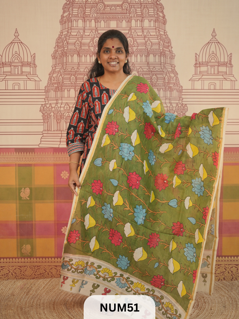 PURE CHANDERI WITH PENKALAMKARI DUPPATA