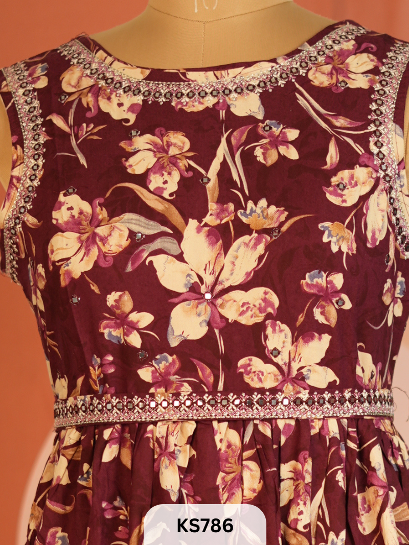 MADNESS-FLORAL VISCOSE LONG GOWN - SLEEVE ATTACHED