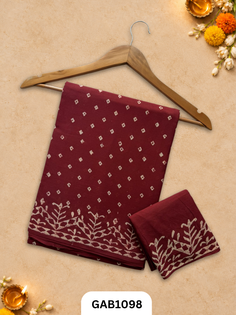 Bagru Handblock Print Mulmul Cotton Saree With Blouse