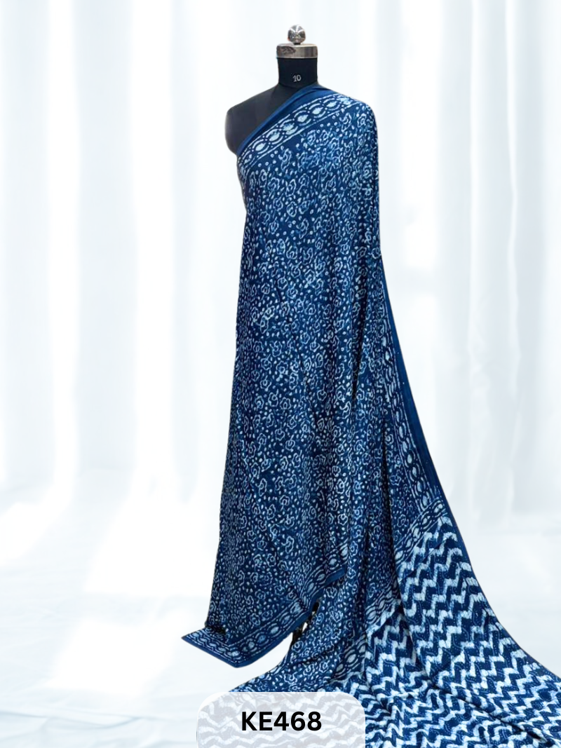 AJRAKH MODAL INDIGO SAREE - SPECIAL DEAL
