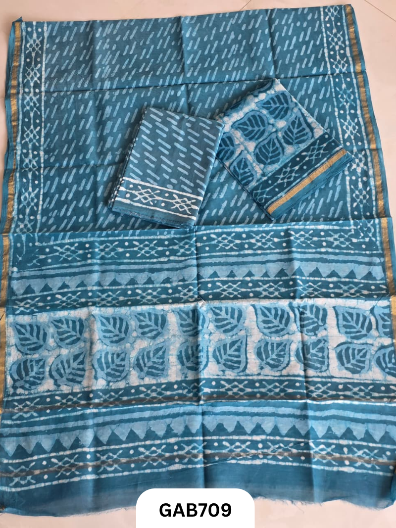 Hand Block Chanderi Silk Dress Materials Top 2.5 Mtrs Duptta 2.5 Mtrs