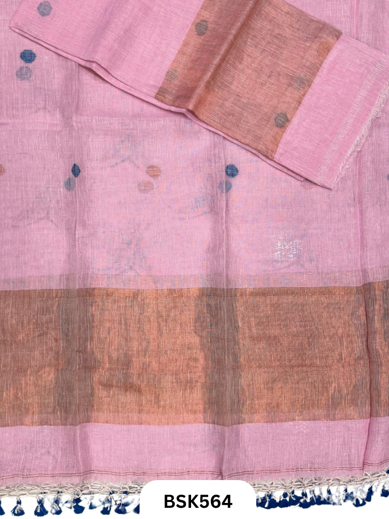 Handloom Pure Linen Pulka With Tissue Pallu Salwar Suit