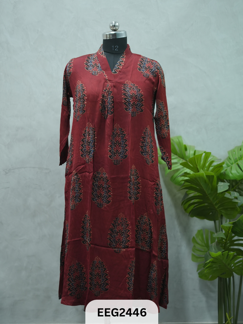 MODAL AJRAKH PRINT KURTI WITH PLEATS