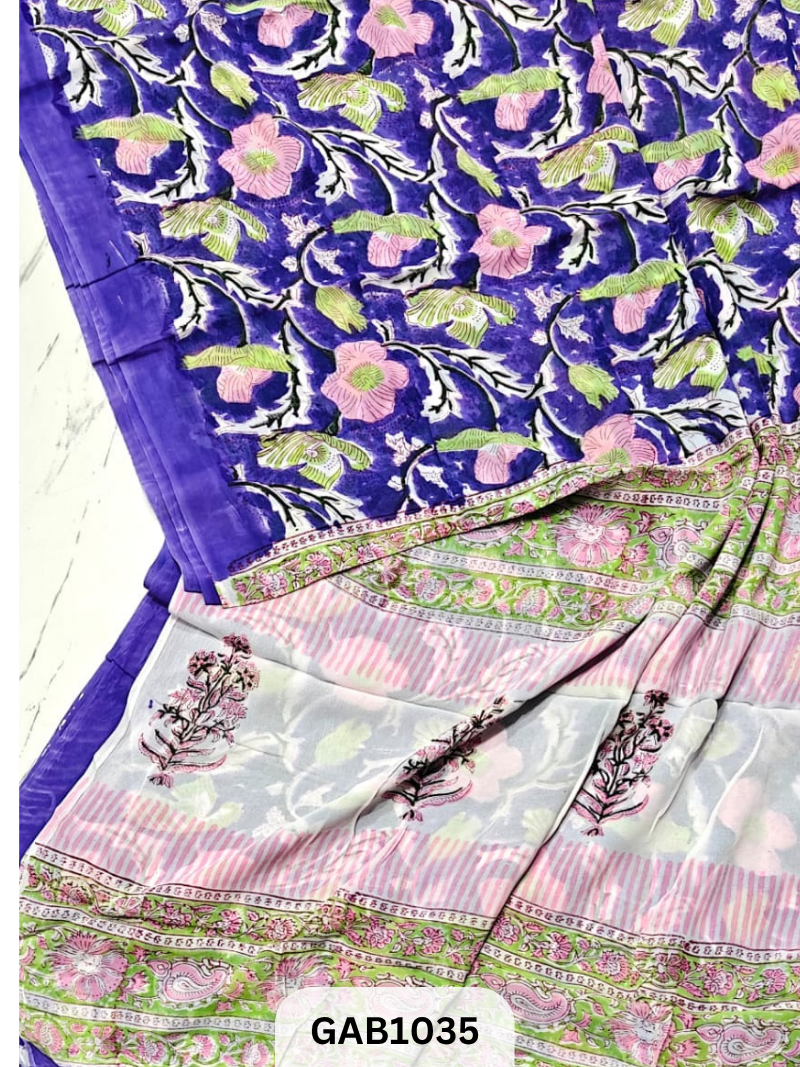 Premium Hand Block Printed Georgette Sarees with Blouse