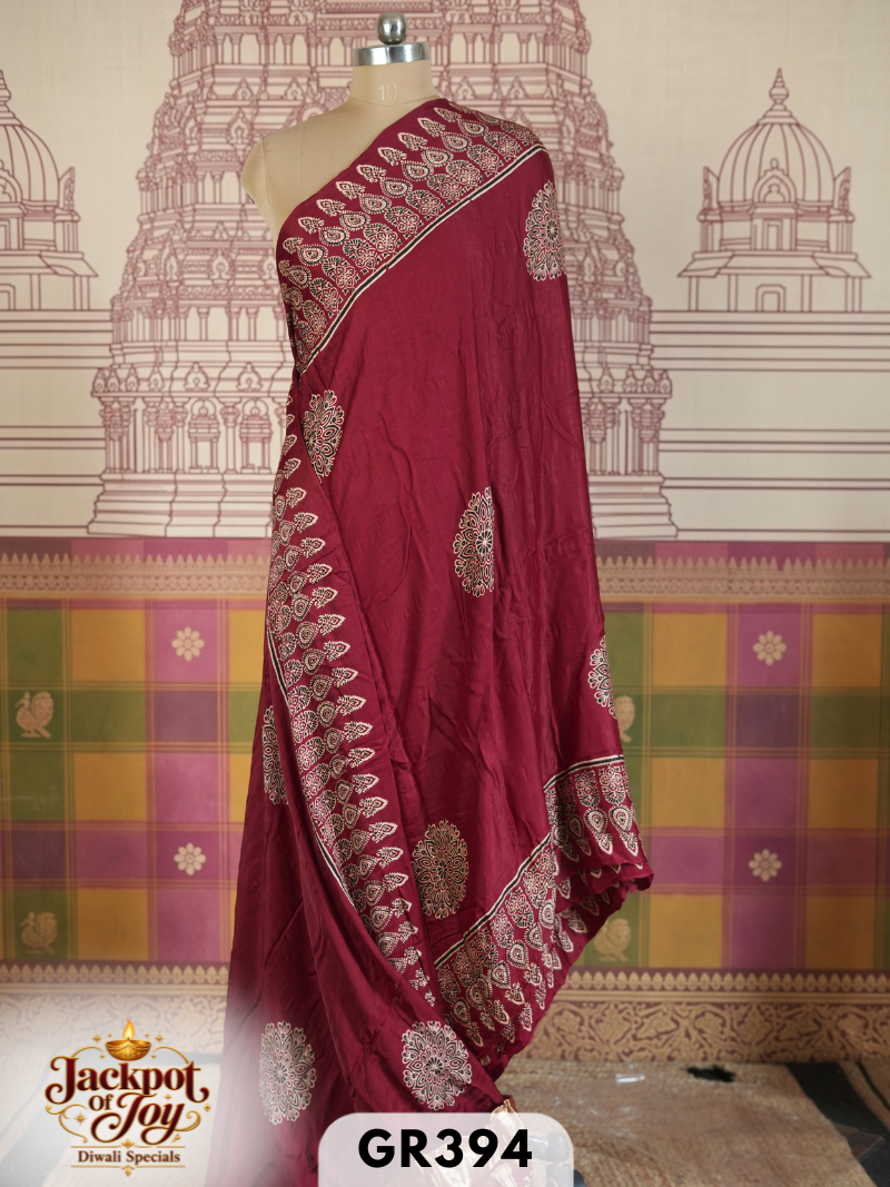 Modal Ajarkh Handblock saree