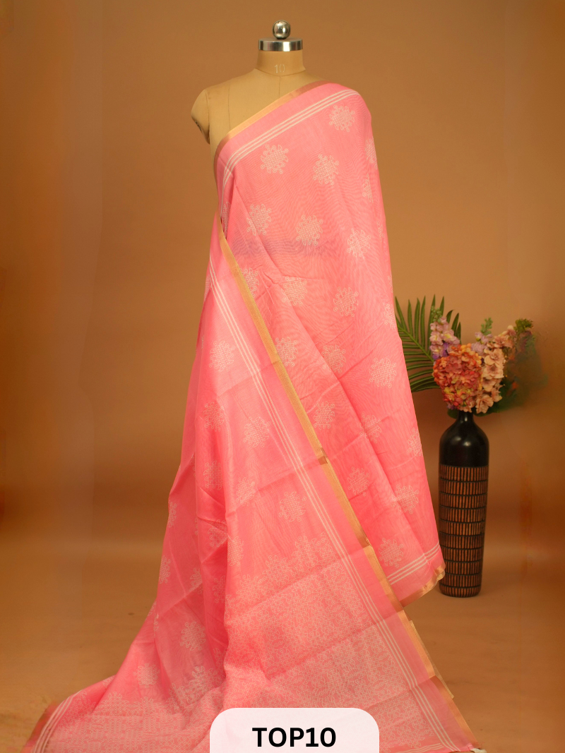 KOLLAM PRINT SEMI LINEN COTTON SAREE