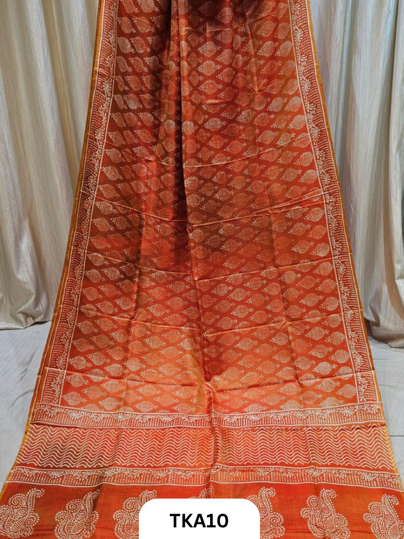 Pure Bishnupuri Silk Dual Shade Handblock