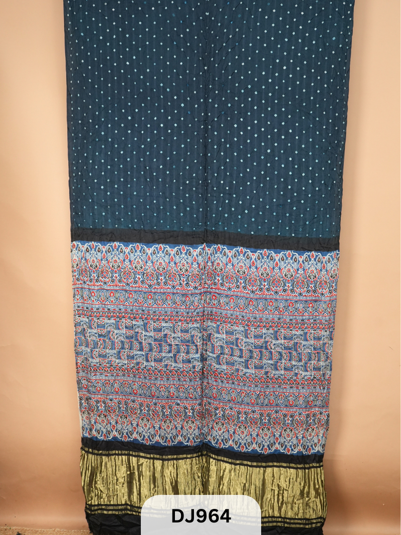 BANDHANI + AJRAKH SAREE WITH LAGDI PATTA