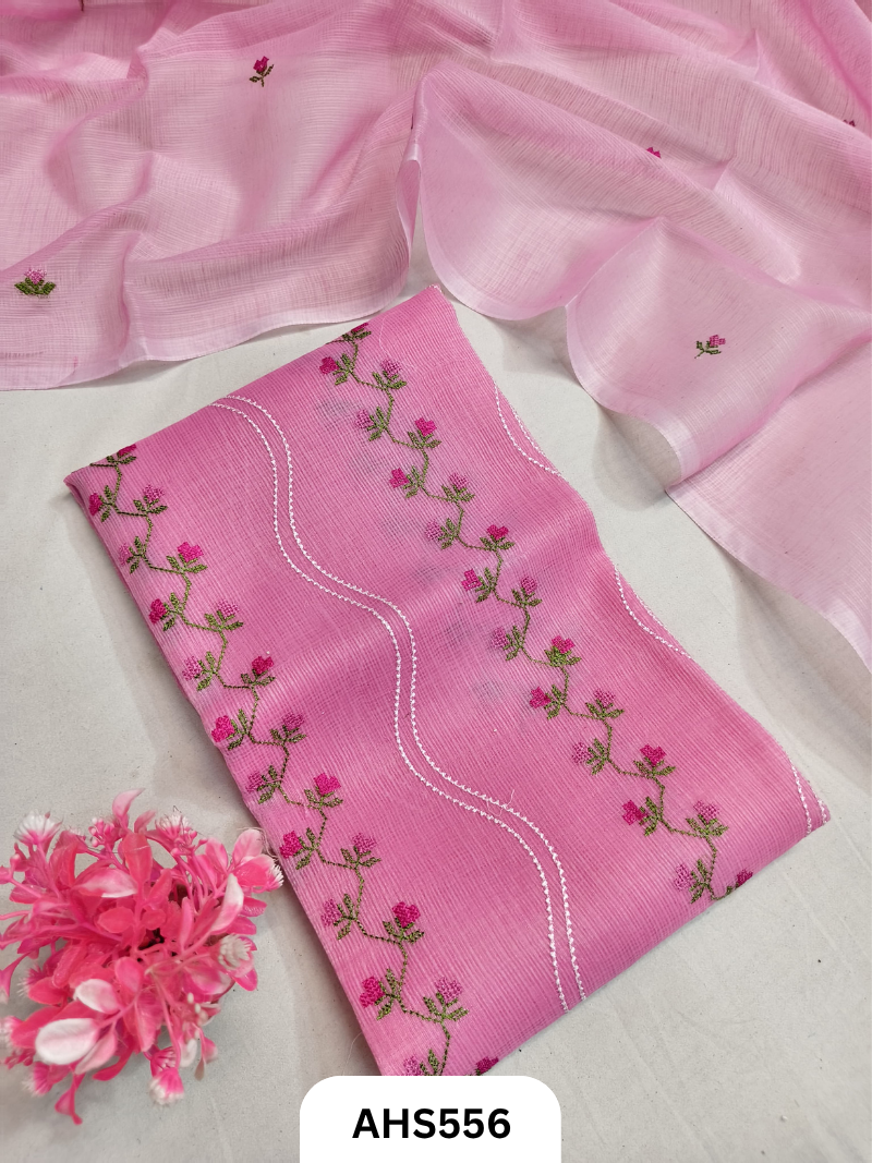 Premium Kota Doria Embroidery Work - Top And Duppatta