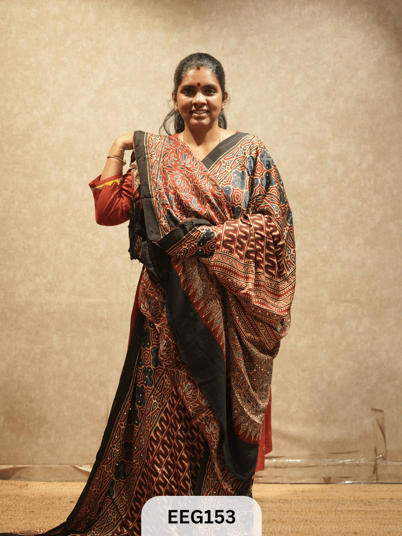 AJRAKH MODAL SAREE WITH MIRROR