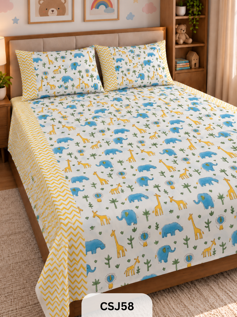 Kids Cherry Blossom Bedsheet With Pillow Covers - 98*108