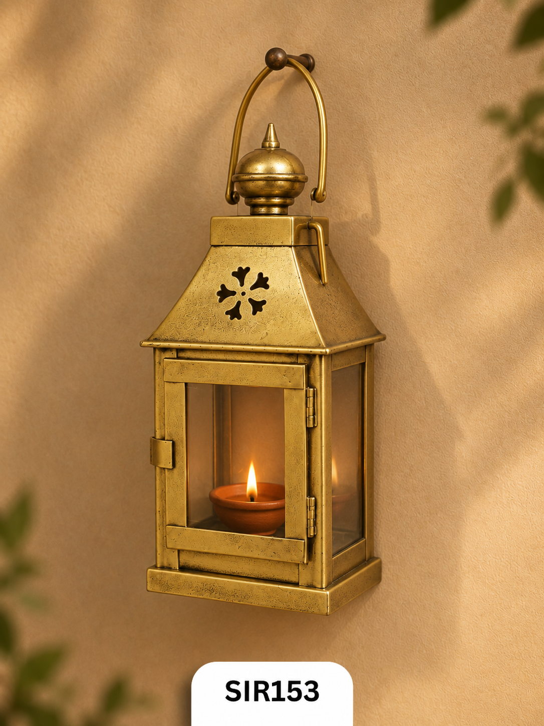 Big Iron Perforated Hanging Lanter | Brass Coated | H:12 Inch W:5.5 Inch